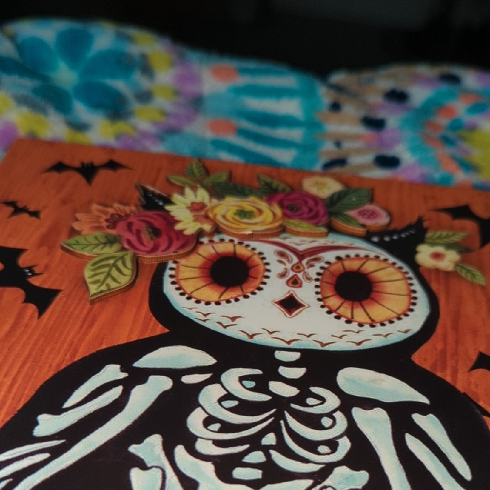 Halloween Skeleton Owl Wall Art with Floral Accents - Picture 6 of 7